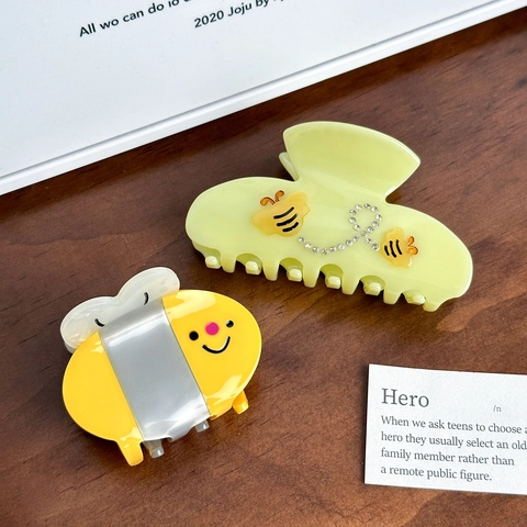 Graziosa Pinza per Capelli in Acetato con Ape per Donna Stile Coreano Giallo Modello Animale Strass Clip Versatile Accessorio