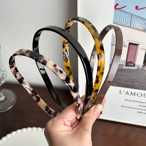 Diadema de Acetato de Celulosa Vintage para Mujer Antideslizante Geométrica Carey Color Sólido Banda para el Cabello Elegante Accesorios