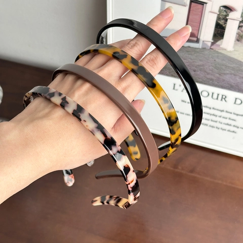 Diadema de Acetato de Celulosa Vintage para Mujer Antideslizante Geométrica Carey Color Sólido Banda para el Cabello Elegante Accesorios