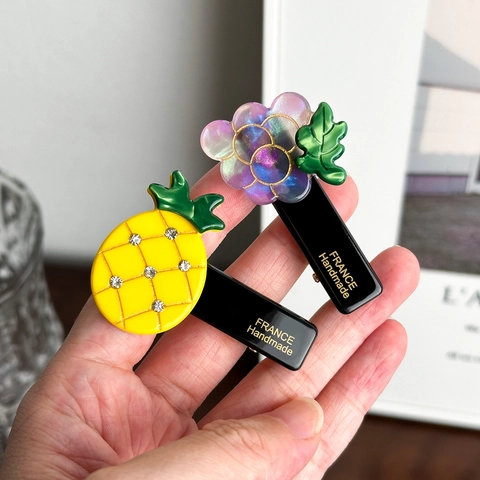 Molletta Per Capelli In Acetato A Forma Di Frutta Fatta A Mano Con Strass Clip A Becco D'Anatra Accessori Per Capelli Donna