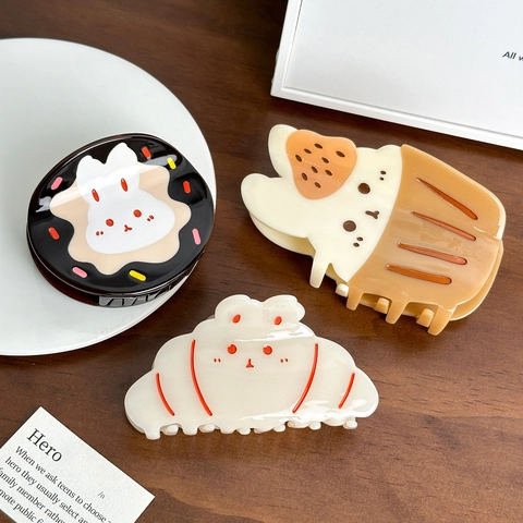 Pinza per Capelli in Acetato a Forma di Coniglio Per Donna Carino Cartone Animato Design a Dessert Molla per Capelli Accessori