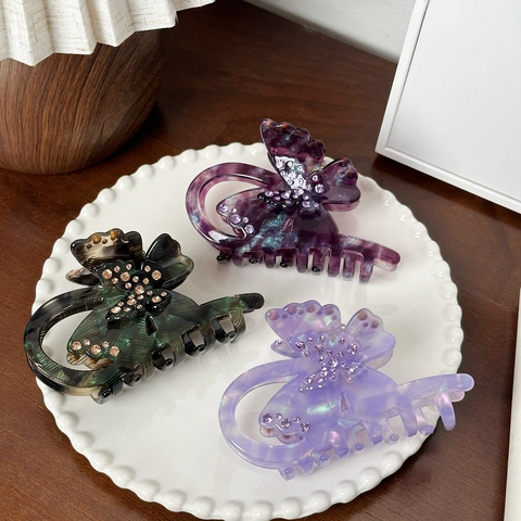 Grande Pinza per Capelli Farfalla Strass Acetato di Cellulosa Effetto Marmo Clip a Squalo per Donna Gioielli per Capelli