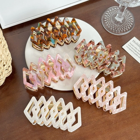 Molletta a Artiglio per Capelli in Acetato Geometrica Svuotata da Donna Francese Vintage Motivo Marmo Tartarugato Accessori