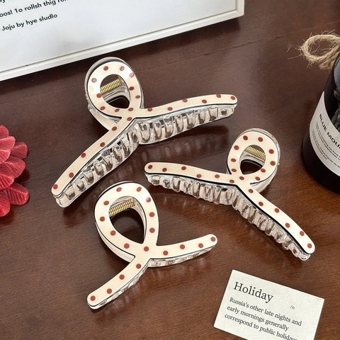 Molletta per Capelli in Stile Francese Stampata Bianco Latte Pois Fragola Ciliegia Fantasia Floreale Donna Accessori