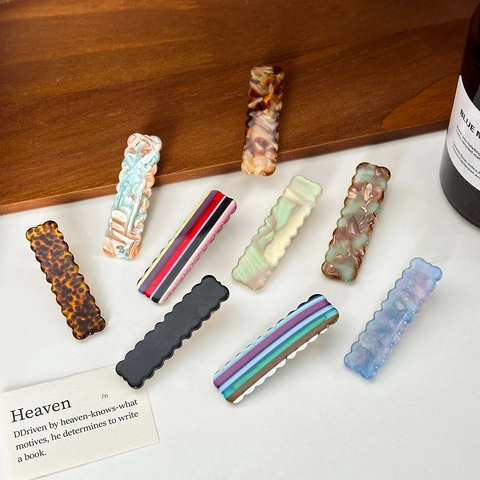 Korean Style Scalloped Rectangle Acetate Hair Clips For Women Minimalist Marble Pattern Duckbill Side Hairpins Hair Accessories