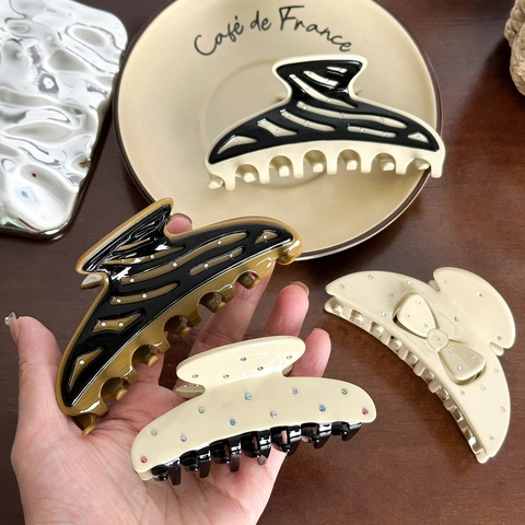 Elegant Acetate Hair Claw Clip Large Shark Clip For Women High-end Inlaid Rhinestone Bow Knot Hair Accessory For Updo Hair
