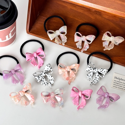 Sweet Cellulose Acetate 3D Bow Hair Clip Versatile Hair Tie Marble Pattern Polka Dot Duckbill Clip Hair Accessories For Women