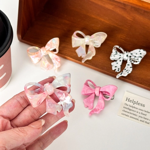 Sweet Cellulose Acetate 3D Bow Hair Clip Versatile Hair Tie Marble Pattern Polka Dot Duckbill Clip Hair Accessories For Women