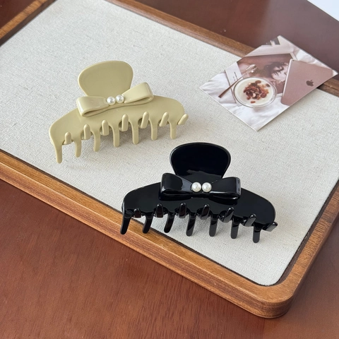 Elegante Pinza per Capelli in Acetato Francese Con Fiocco in Perle Artificiali Grande Clip per Capelli Folti Accessori Capelli Donna