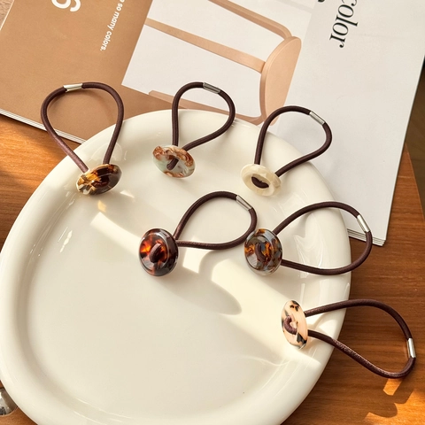 Vintage Acetate Resin Button Hair Tie High Elasticity Hair Band For Women Minimalist Marble Tortoiseshell Hair Accessories