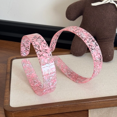 Cerchietto Largo in Acetato di Cellulosa Vintage Francese Donna Rosa Motivo Floreale Terrazzo Antiscivolo Capelli