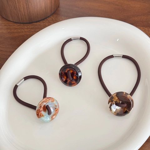 Vintage Acetate Resin Button Hair Tie High Elasticity Hair Band For Women Minimalist Marble Tortoiseshell Hair Accessories