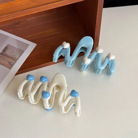 Welle Herz Haarklammer Für Damen Große Einbrennlack Herz Shark Clip Elegante Vielseitige Haarschmuck Für Tägliches Styling Haarnadel