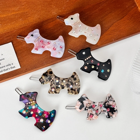 Barrettes À Cheveux Élégantes En Acétate Pour Femmes Avec Strass Épingles À Cheveux Fashion Scottish Terrier Polyvalentes