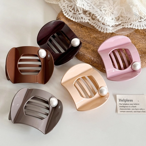 Vintage Große Haarklammer Elegant Harz Haifisch Clip Mit Imitationsperle Retro Geometrische Klammer Für Damen Täglicher Haarschmuck