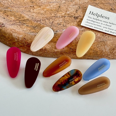 Pince à Cheveux Vintage Française en Acétate Goutte d'Eau Minimaliste Fait Main Impression de Lettres Écaille de Tortue Accessoires