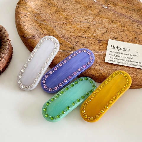 Acetat Oval Haarklammer Mit Strasskante Koreanischer Stil Eleganter Federclip Für Damen Mädchen Süßer Haarschmuck