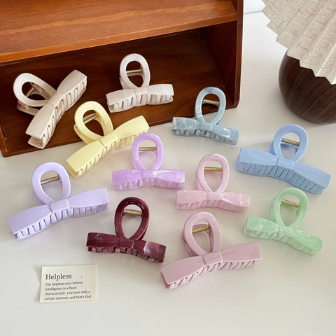 Clip per Capelli in Stile Coreano Colore Caramello Grande Semplice Fiocco in Plastica Elegante Accessorio per Capelli Donna