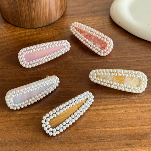 Elegant Acetate Hair Clip With Artificial Pearl Decor Korean Versatile Bangs Clip Fashion Spring Hair Barrette For Women