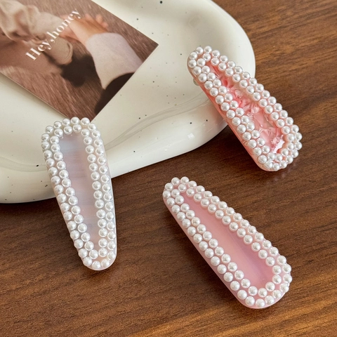 Elegant Acetate Hair Clip With Artificial Pearl Decor Korean Versatile Bangs Clip Fashion Spring Hair Barrette For Women