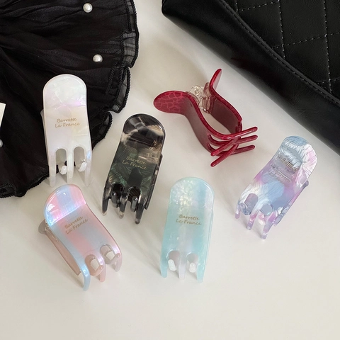 French Acetate Small Hair Claw Clip Elegant Marble Pattern Shark Clip For Women Daily Styling High馬尾 Headpiece