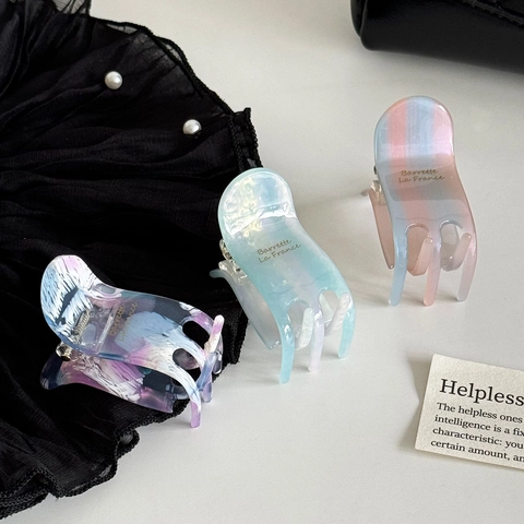 French Acetate Small Hair Claw Clip Elegant Marble Pattern Shark Clip For Women Daily Styling High馬尾 Headpiece