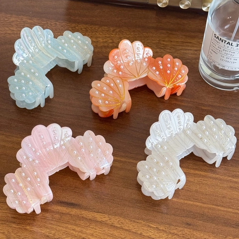 Elegante Molletta per Capelli in Acetato con Perle Artificiali Stile Coreano Sogno Stella Marina Clip Squalo per Donna