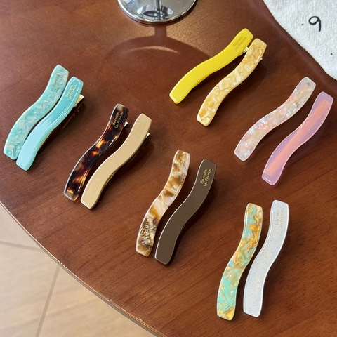 Vintage Acetaat Golvende Haarklem Voor Dames Marmer Schildpadpatroon Geometrische Zijclip Mode Haaraccessoires