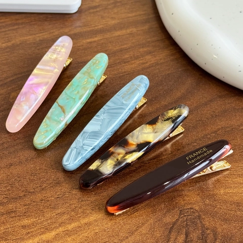 French Style Oval Acetate Duckbill Hair Clip For Women Geometric Marble Tortoiseshell Pattern Handmade Hairpin Accessory