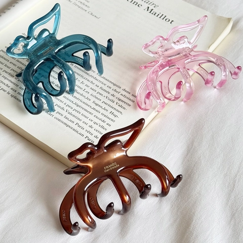 Fermaglio per Capelli a Farfalla in Acetato Stile Francese Elegante Colore Gelatina Fatto a Mano Grande Clip per Donne