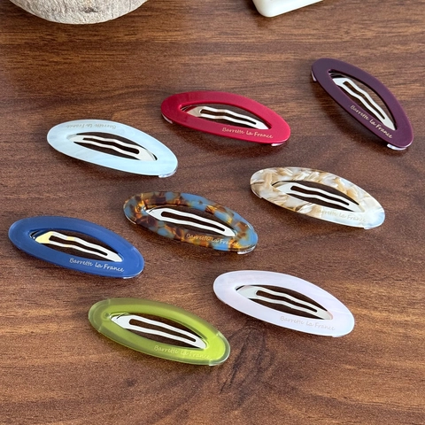 Barrette à Cheveux Ovale Évidée en Acétate Minimaliste pour Femmes Style Français Étiquette Dorée Clip Accessoires de Coiffure