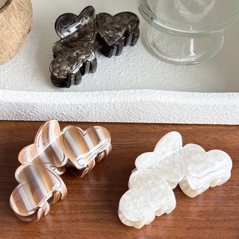 Pinza para el Cabello de Acetato Triple Corazón Mujer Patrón de Mármol Raya Elegante Pinza para el Cabello Accesorios para Pelo