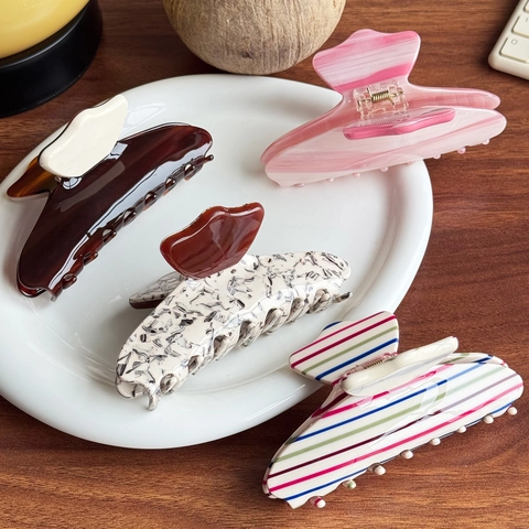 Pinza per Capelli in Acetato di Cellulosa a Righe e Marmo per Donna Grande Geometrica Presa Forte Clip per Capelli