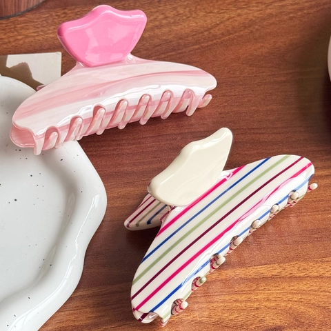 Pinza per Capelli in Acetato di Cellulosa a Righe e Marmo per Donna Grande Geometrica Presa Forte Clip per Capelli