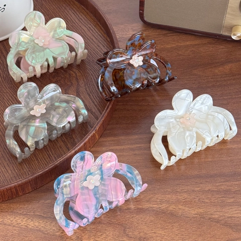 Eleganter Haarklammer Aus Acetat Mit 3D-Blume Florales Marmormuster Haifisch-Clip Rutschfestes Haaraccessoire Für Damen