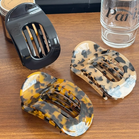 Französisch Vintage Acetat Haarklammer Große Oval Hohl Haarklemme Starker Halt Schildpatt Haarschmuck Für Damen