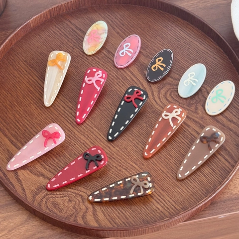 French Style Acetate Hair Clip Sweet Bowknot Duckbill Hairpin For Women Elegant Stitched Minimalist Side Clip Hair Jewelry