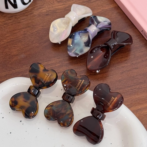 Fermaglio per Capelli a Fiocco in Acetato Coreano Elegante Motivo Marmoreo Tartarugato Clip a Becco d'Anatra Clip a Molla Accessori per Capelli Donna