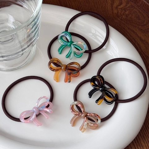 Vintage Acetate Bow Hair Ties For Women Korean Style High Elastic Tortoiseshell Pattern Hair Rope Fashion Hair Accessories