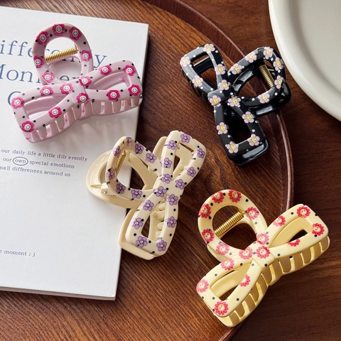 Molletta Per Capelli A Farfalla In Resina Con Fiori Smiley E Pois Accessorio Per Capelli Da Donna Per Lo Styling Quotidiano