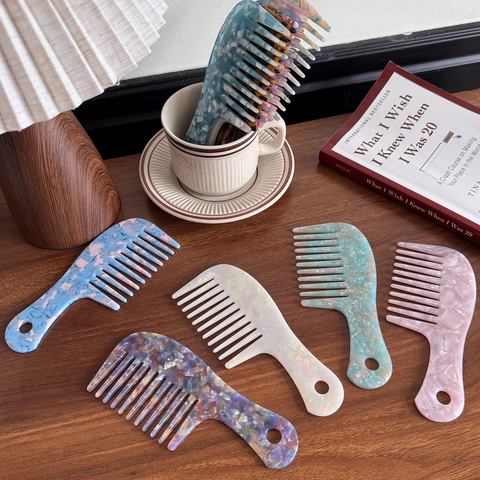 Elegante Acetaat Haarkam Brede Tanden Ontwarrende Antistatische Massage Styling Kam Vintage Marmer Textuur Koreaanse Haar Tool Vrouwen