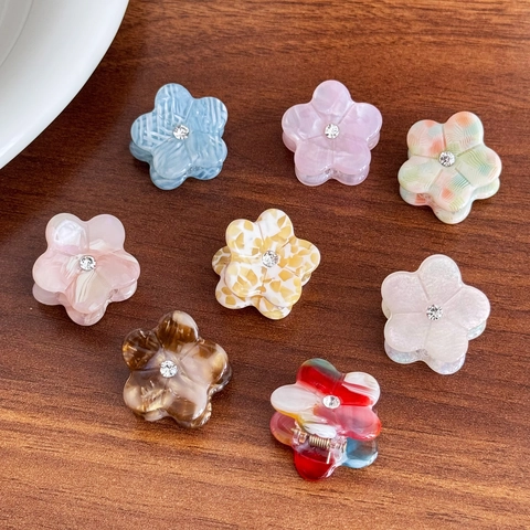 Mini Molletta Per Capelli A Forma Di Fiore In Acetato Di Cellulosa Elegante Piccola Con Strass Accessori Per Capelli Donna