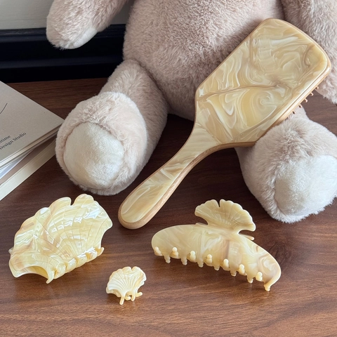 Molletta per Capelli in Acetato Marmo E Pettine per Massaggio in Legno Foglia d'Acero Forma di Conchiglia Accessori Capelli