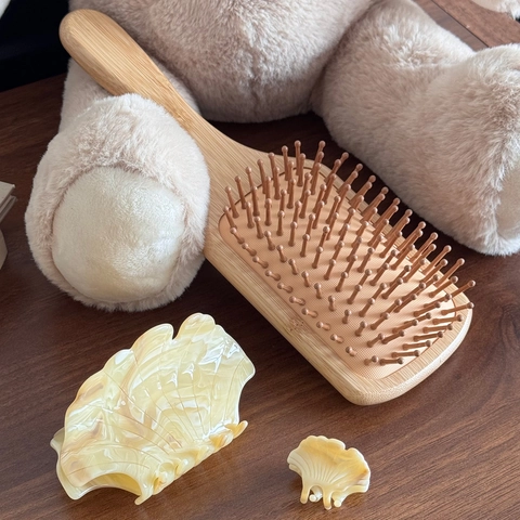 Molletta per Capelli in Acetato Marmo E Pettine per Massaggio in Legno Foglia d'Acero Forma di Conchiglia Accessori Capelli