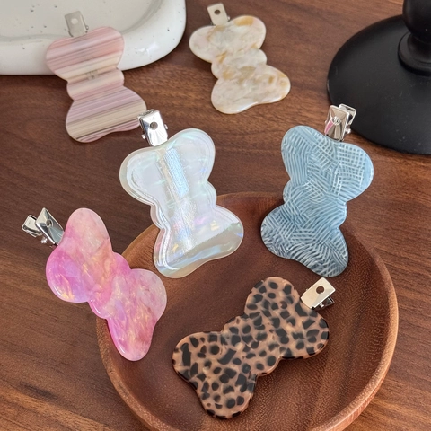 Acetate Bow Hair Clip Butterfly Pattern Handmade Duckbill Side Clip Fashion Retro Headpiece For Women Hair Accessories