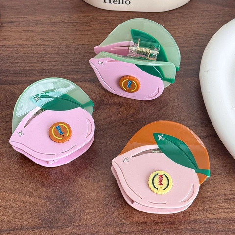 Pinza per Capelli in Acetato a Forma di Pesca Con Strass Intarsiati Accessori per Capelli Moda Dolce per Donna