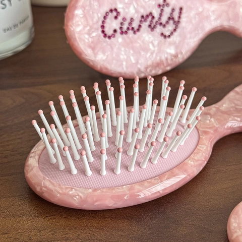 Pink Marmor Acetat Luftkissen Haarbürste Mit Strass Verzierung Tragbarer Kopfhaut Massage Haarkamm Für Damen Styling Tools
