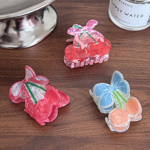 Pince à Cheveux Cerise Sucrée en Acrylique Forme de Fruit Joli Nœud Pince Requin Style Coréen Accessoires Femme