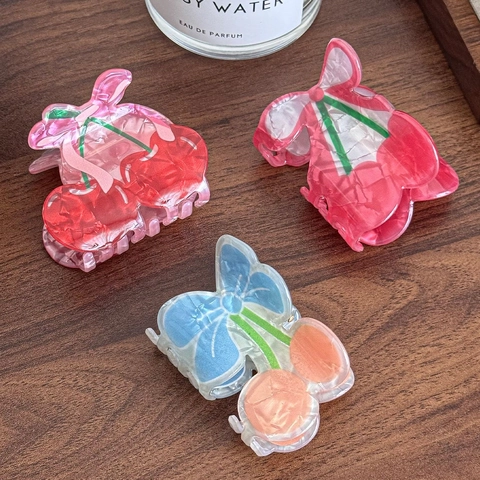 Pince à Cheveux Cerise Sucrée en Acrylique Forme de Fruit Joli Nœud Pince Requin Style Coréen Accessoires Femme