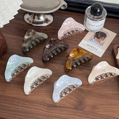 French Vintage Cellulose Acetate Hair Claw Geometric Tortoiseshell Marble Shark Clip Minimalist Elegant Headwear For Women